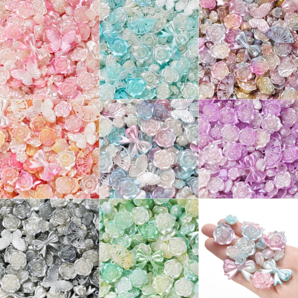 20-30g อะคริลิคผสมลูกปัด กุหลาบ+โบว์ แบบสุ่ม สำหรับ DIY สร้อยคอ สร้อยข้อมือ จัดส่งจากไทย