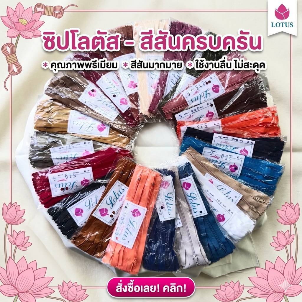 ซิปไนล่อน Lotus ขนาดยาว 6" (ราคาต่อโหล 12ชิ้น)