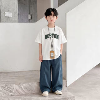 Betterlandสไตล์เกาหลี ชุดเช็ทเด็กชายแฟชั่น เสื้อแขนสั้น กางเกงคาร์โก้เด็กชาย ทรงตรง เอวยางยืด ขากว้าง กางเกงลำลอง2-12ปี