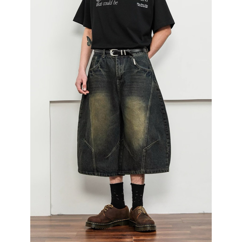 กางเกงยีนส์ทรงกระบอก 3 ส่วน oversized jorts