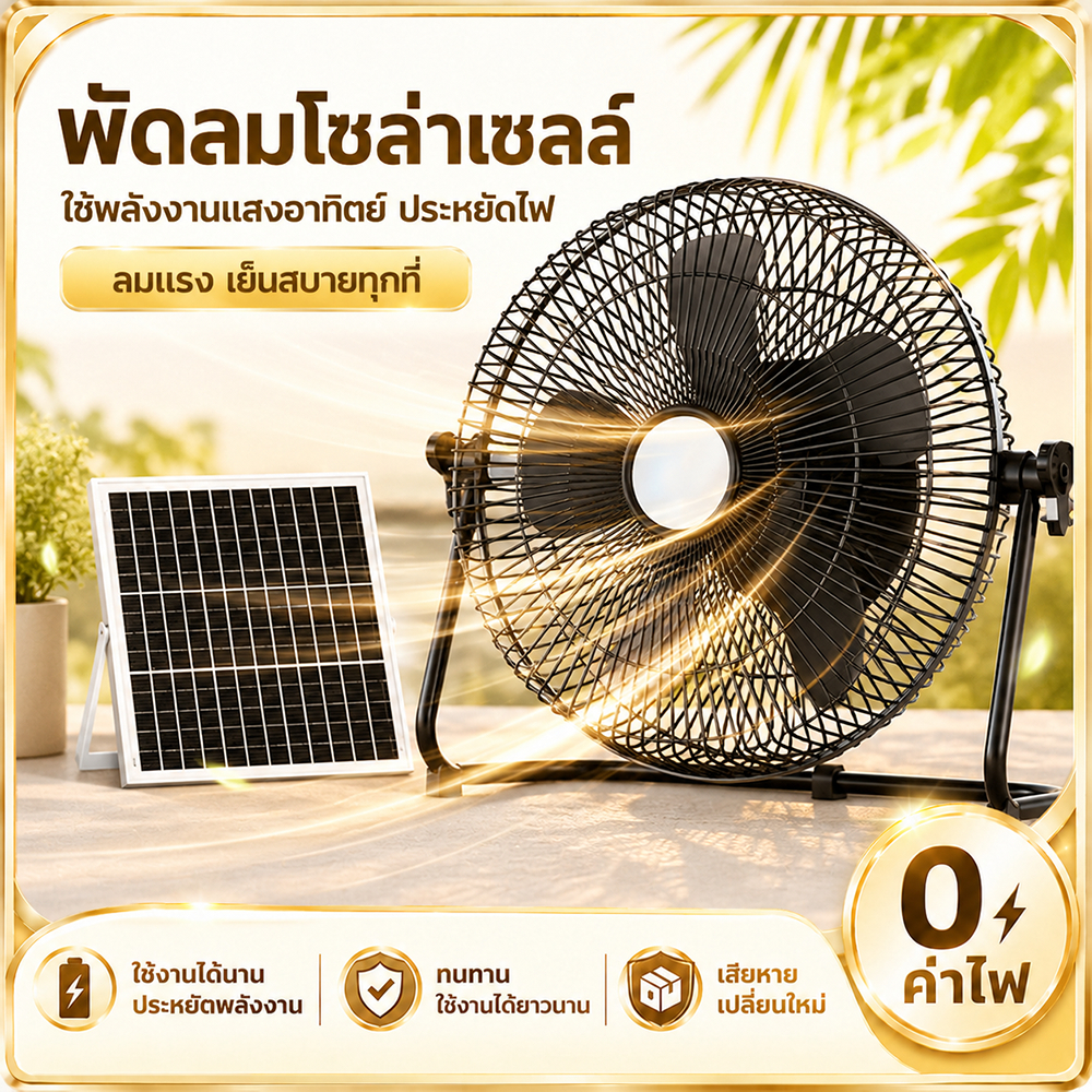 【รับประกัน 30 ปี】พัดลมพลังงานแสงอาทิตย์ 12 นิ้ว พัดลมประหยัดพลังงาน พลังงานขนาดใหญ่ การปรับเกียร์สาม