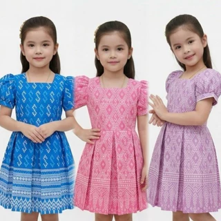 (รหัสNT)ชุดเดรสผ้าไทยเด็กผู้หญิงน่ารักๆ ผ้าใส่สบาย