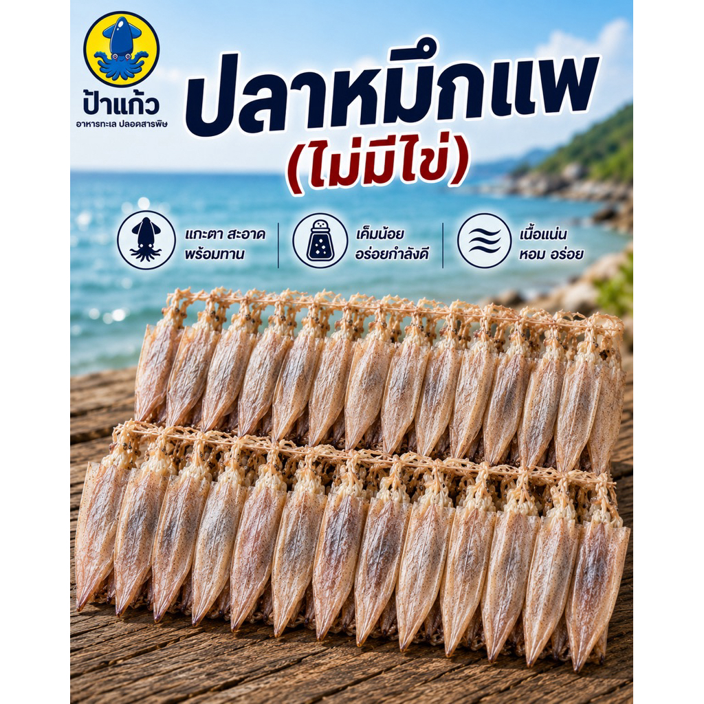 ปลาหมึกแพ(ไม่มีไข่) ปลาหมึกแกะตาเรียงแพ (ไม่มีไข่) ปลาหมึกแห้ง