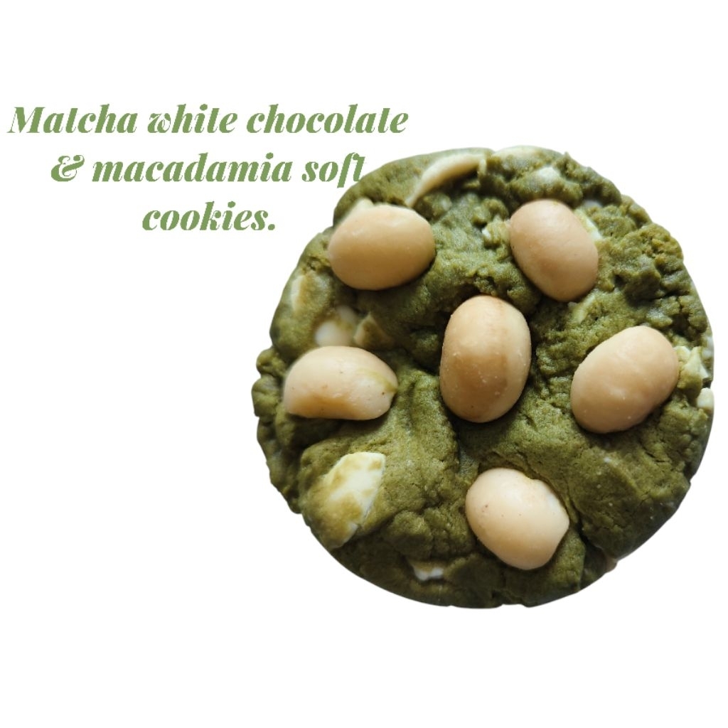 Matcha white chocolate & macadamia soft cookies. ชิ้นละ 75 กรัม