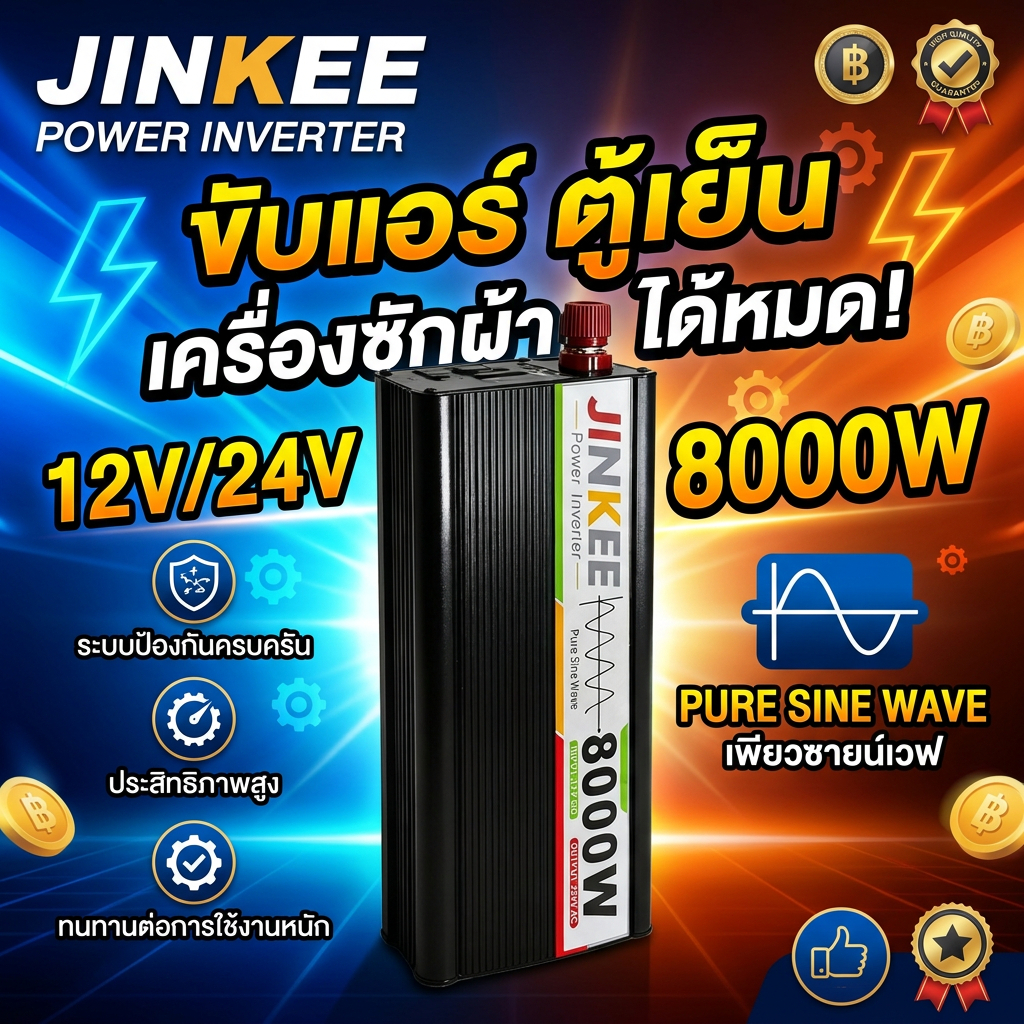 NEW12/24V8000W แปลงไฟ12v เป็น 220v อินเวอร์เตอร์ 12V TO 220V 5000W อินเวอร์เตอร์โซลาร์เซลล์ อินเวอร์เตอร์สำหรับบ้าน