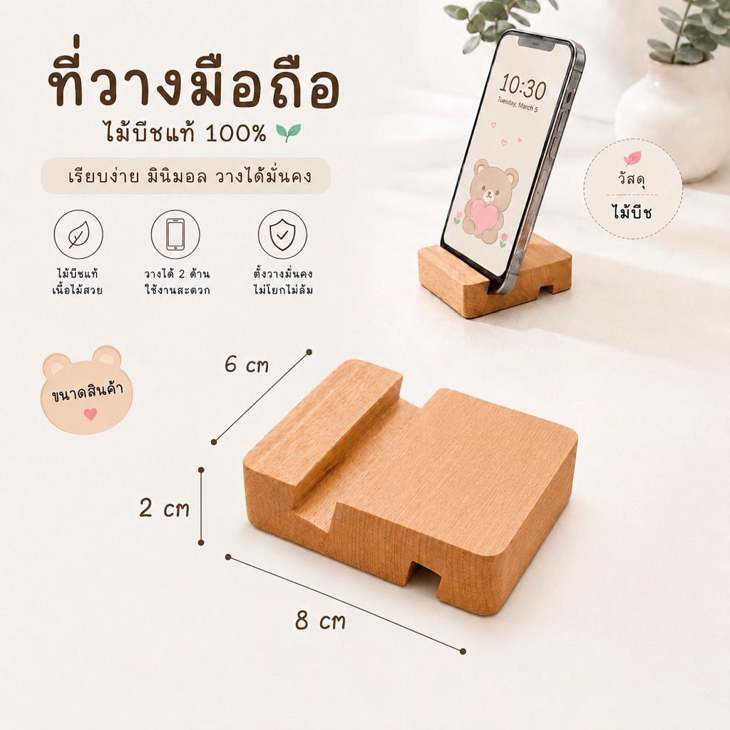 ที่วางมือถือไม้บีชแท้ 100% สไตล์มินิมอล ที่วางมือถือ