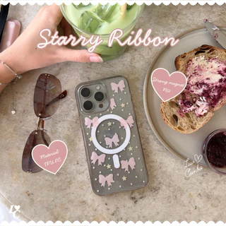Luvcombo.official - Starly Ribbon Case เคสแม่เหล็ก เคสmagnet magnetic case เคสลายโบว์ เคสลายดาว