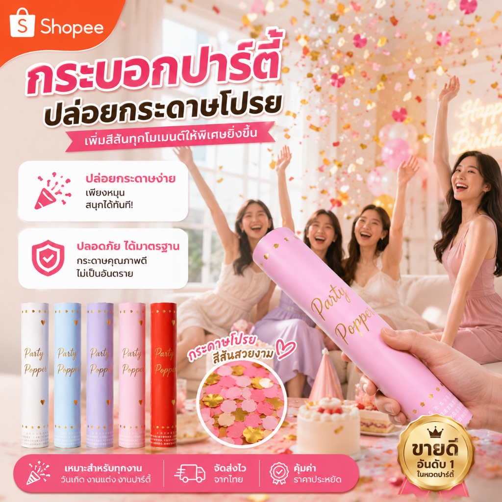 พร้อมส่ง🎉 พลุกระดาษ พลุมือ Paper Shoot เปเปอร์ชู๊ต ขนาด 60ซม งานปีใหม่  สำหรับงานเลี้ยง งานแต่ง