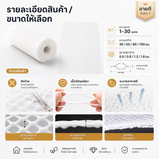 ใช้งานได้หลายจุด บ้านสวนฟาร์มครบ ตาข่ายพลาสติก PVC ตาข่ายพีวีซี ตาข่ายล้อมรั้ว หน้ากว้าง90ซม ยาว1-30เมตร ตาข่ายสวน DIY