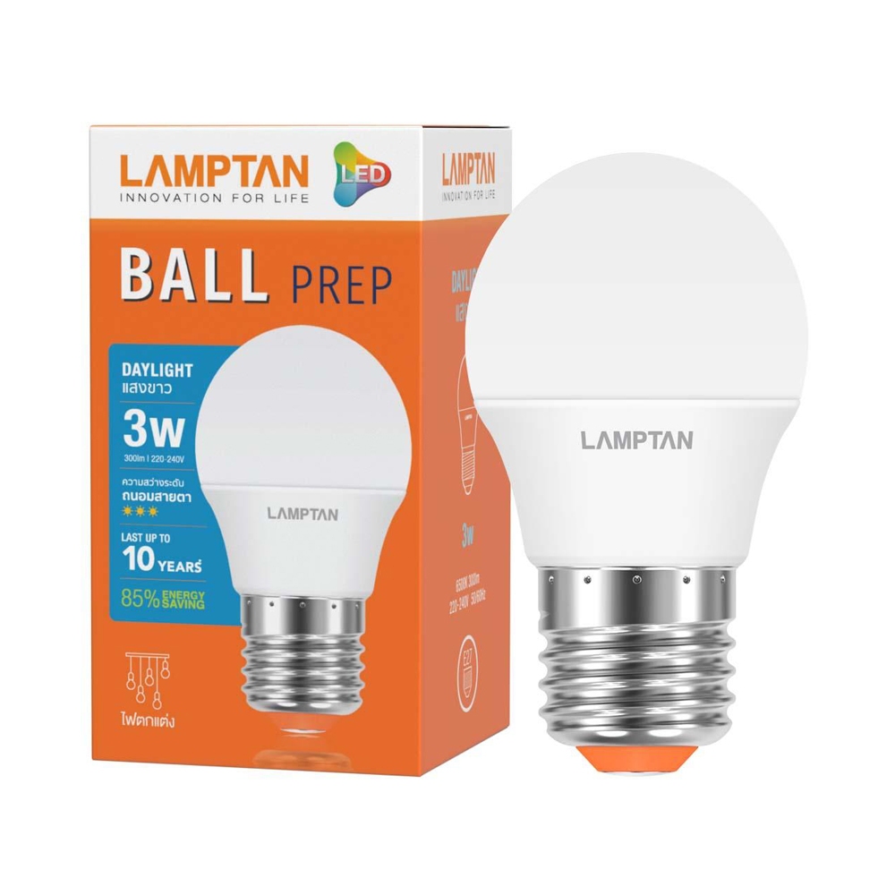 [ จำนวน 10 ดวง ] LAMPTAN หลอดไฟLED BALL PREP 3W (แสง ขาว/เหลือง) หลอดไฟตกแต่ง หลอดประหยัดไฟ ขั้วE27 ไม่มีรังสียูวี