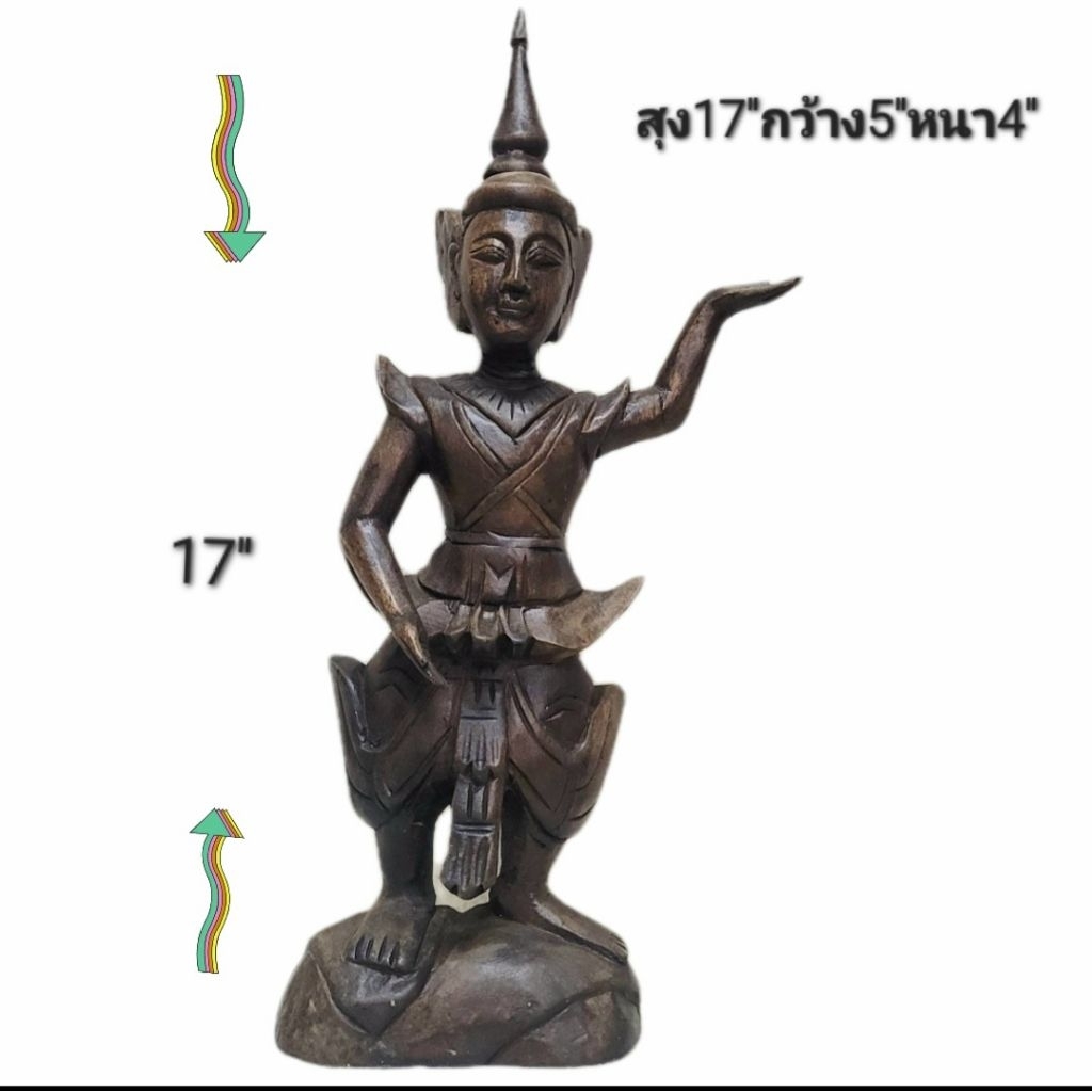 ตุ๊กตาไม้แกะสลักลายเทพนมสะไตล์ไทยโบราณดั้งเดิมสะสมตกแต่งบ้าน