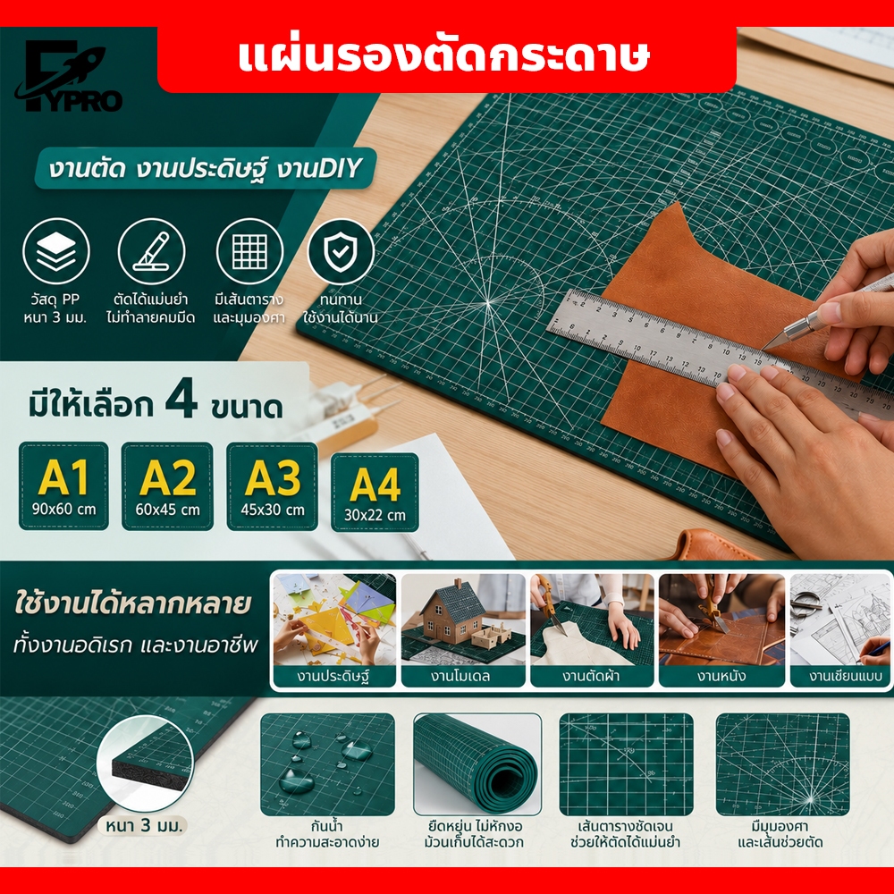 fyp แผ่นรองตัดกระดาษ A4 / A3 / A2 /A1 ป้องกันไม่ให้โต๊ะเป็นรอย