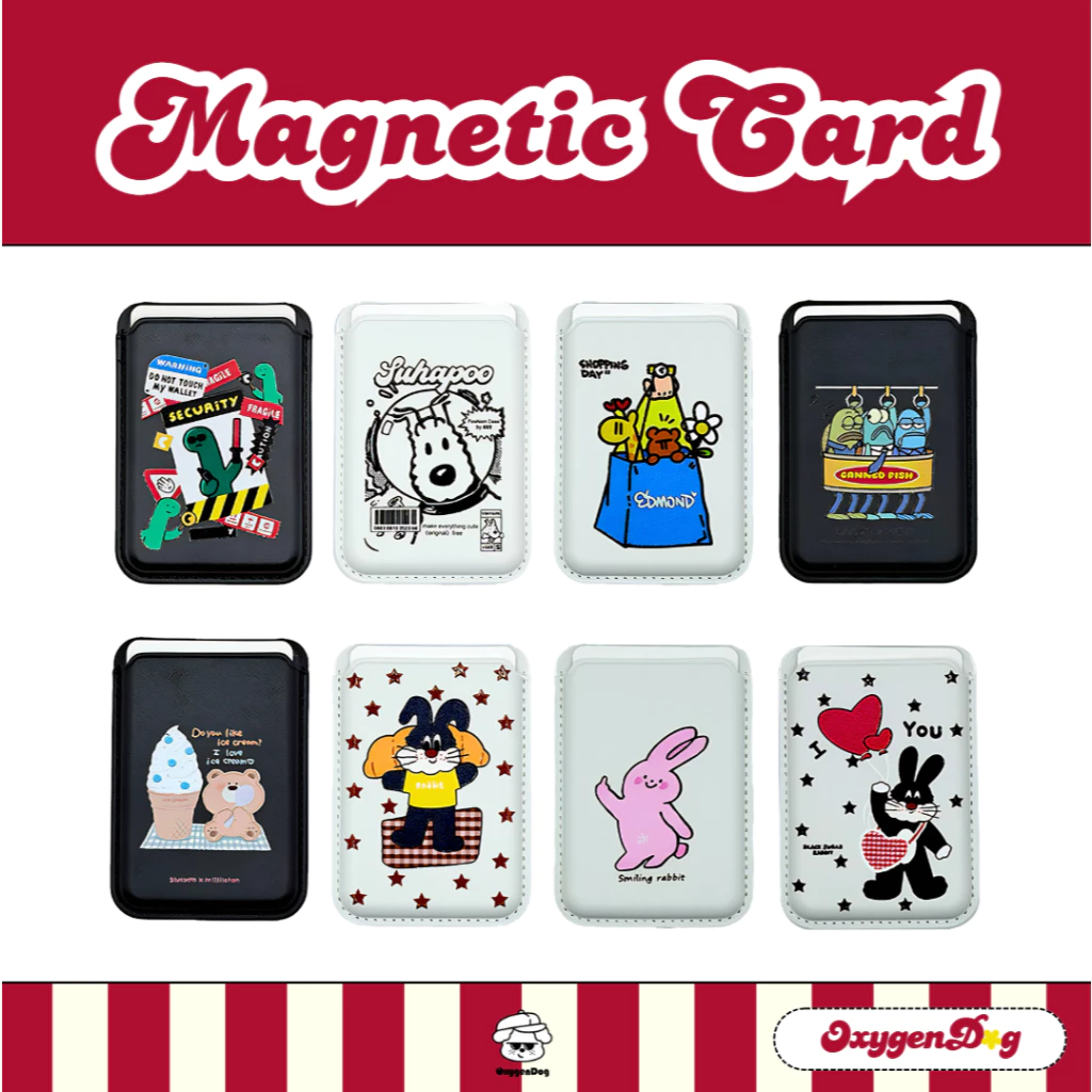 Oxygendog Wallet Magnetic สกีนลาย DD ซองใส่บัตรแบบหนัง ตั้งพับเก็บได้ สำหรับเคสมือถือที่เป็นแม่เหล็ก