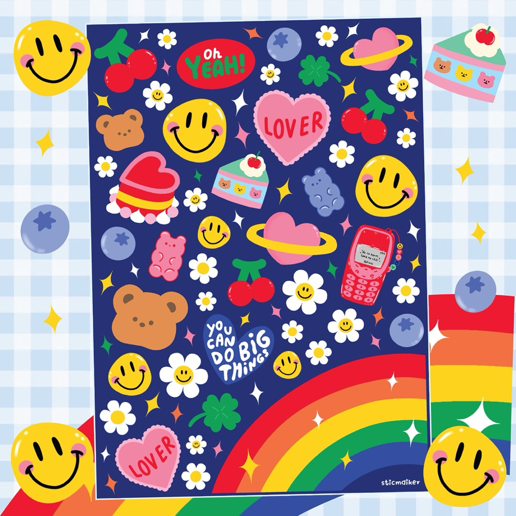 New⭐️สติกเกอร์ลาย Rainbow Daisy🌈สติกเกอร์ไดคัทพร้อมติด (ลงเรซิ่นทับได้) สีสวยคมชัด ไม่มีคราบกาว🩷