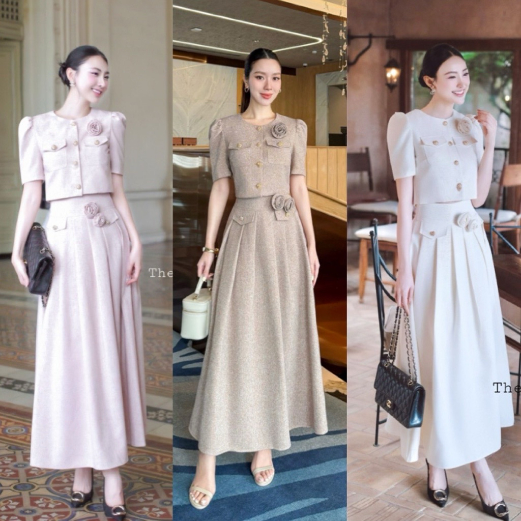 The Gallery ชุดเซ็ตเสื้อและกระโปรง พร้อมตกแต่งดอกไม้เข็มกลัด เนื้อผ้ามีเท็กส์เจอร์ในตัว