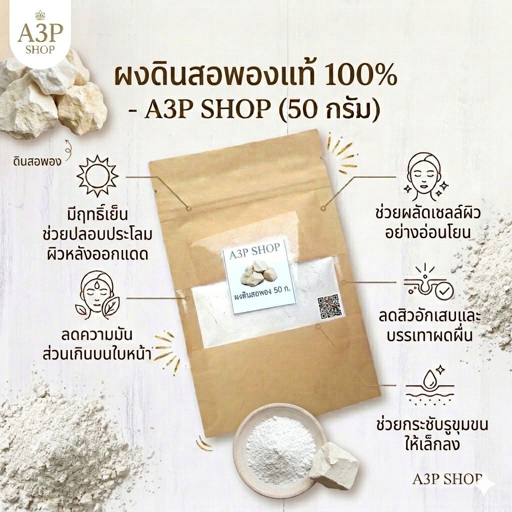 ดินสอพอง ผงบดละเอียด100%  สมุนไพรขัดผิว สมุนไพรสครับผิวธรรมชาติ ประทินผิว ลดผดผื่น