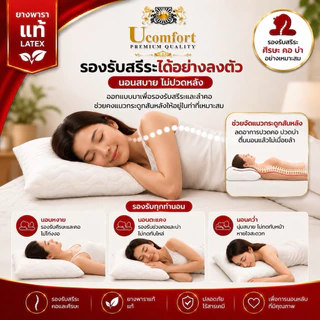 UCOMFORT หมอนยางพาราปั่น100% ใบใหญ่ หุ้มปลอกด้วยผ้าขนนก