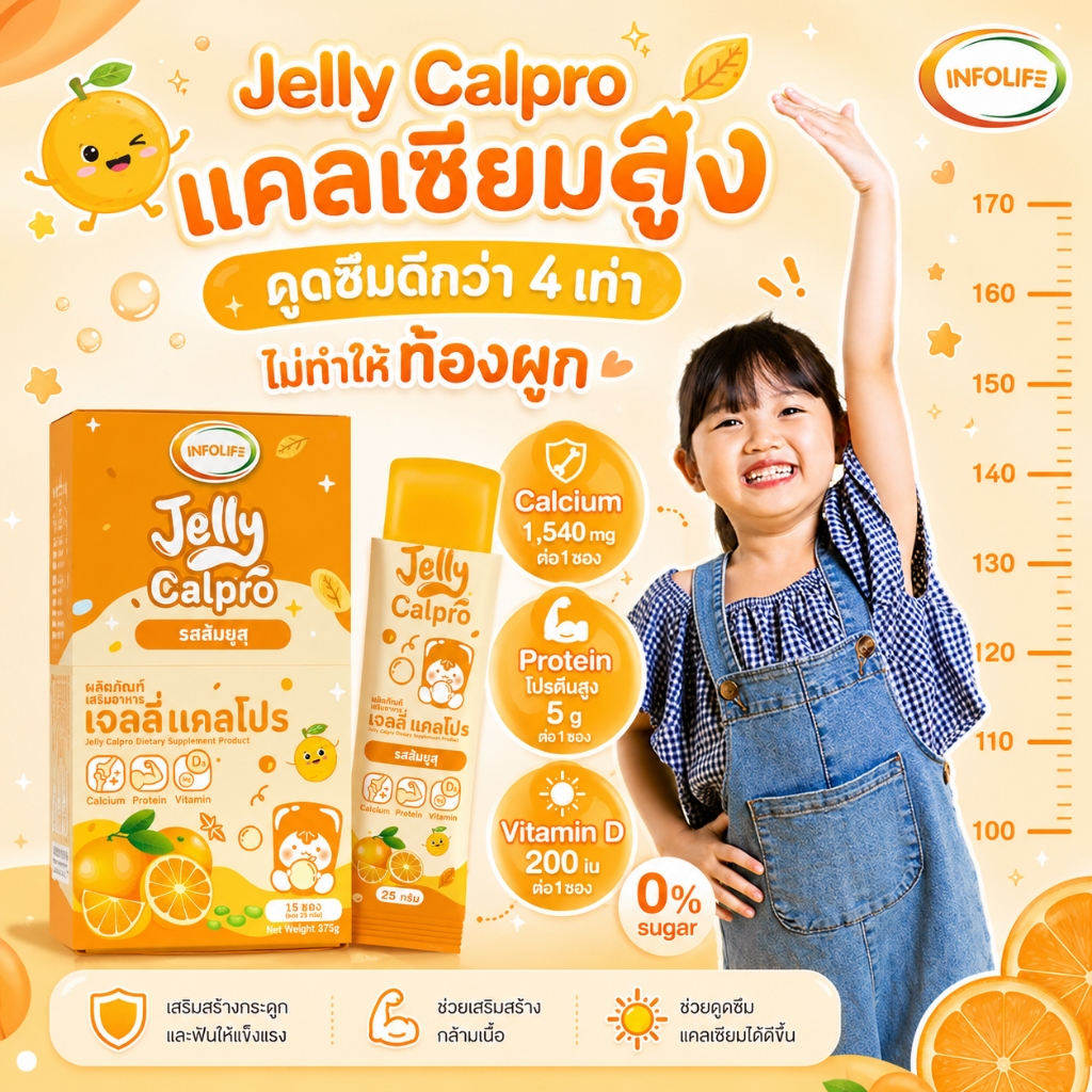 (มีส่งด่วน) อินโฟว์ไลฟ เจลลี่แคลโปร เพิ่มส่วนสูง เสริมมวลกล้ามเนื้อ แคลเซียมจากสาหร่ายสีแดง รสส้มยูสุ สำหรับเด็ก ส่งฟรี