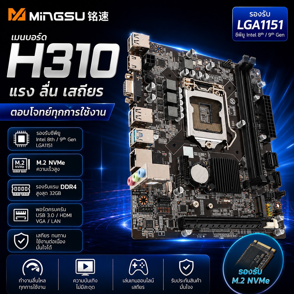 Mingsu H310M เมนบอร์ดยี่ห้อใหม่เมนบอร์ดคอมพิวเตอร์  M.2 B360M B365 H310เมนบอร์ด 1151-pin DDR4 รองรับ