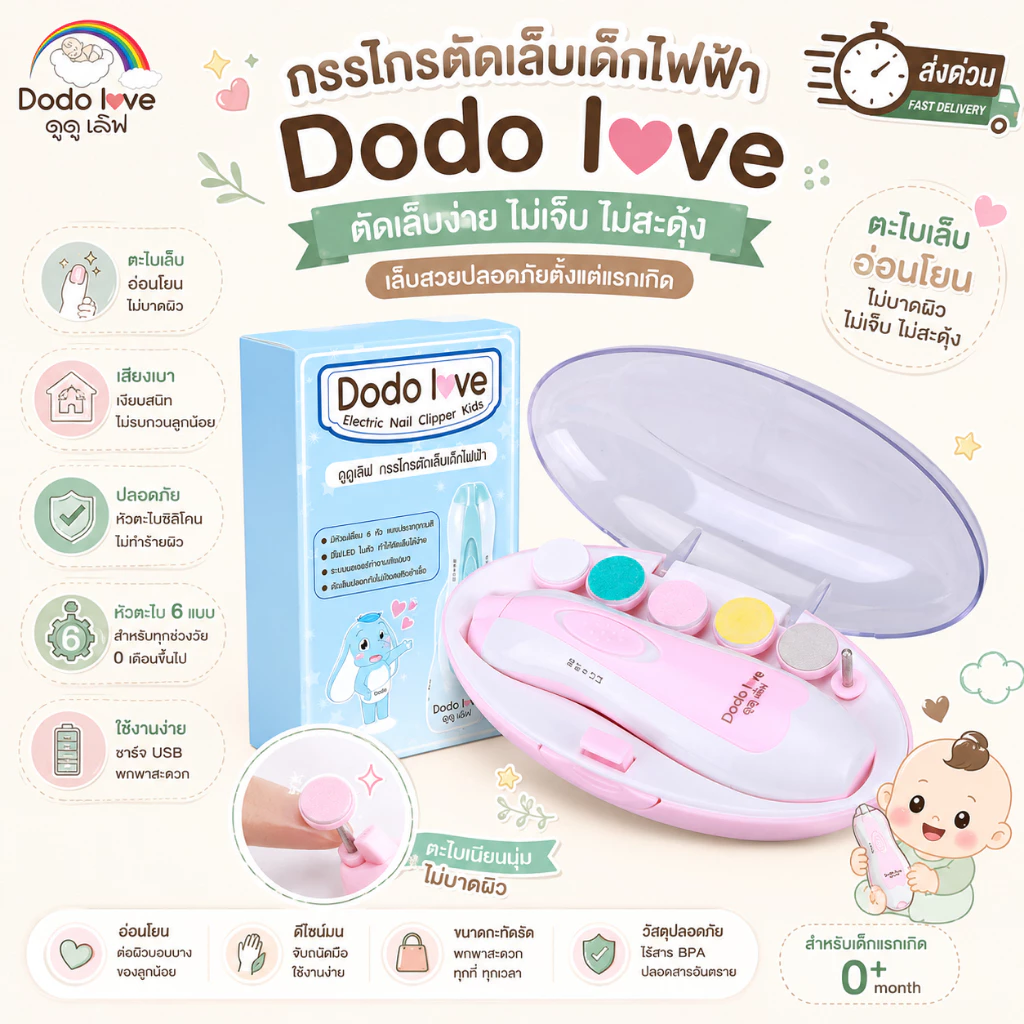 ส่งด่วน DoDolove กรรไกรตัดเล็บเด็กไฟฟ้า กรรไกรตัดเล็บ ชุดตัดเล็บเด็ก กรรไกรตัดเล็บเด็ก ที่ตัดเล็บเด็กอัตโนมัติ