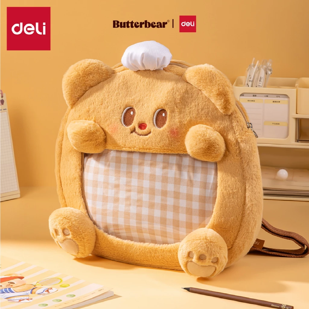 Deli x Butterbear กระเป๋าเป้ 3-in-1 กระเป๋าเป้น้องหมีเนย ขนนุ่มนิ่ม มีช่องใสโชว์ของสะสม รุ่น HY710