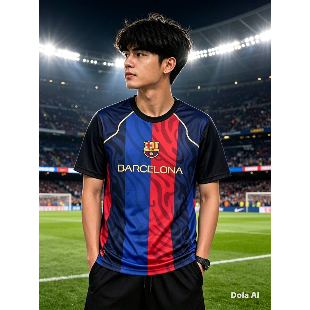 เสื้อฟุตบอลสไตล์ใหม่เสื้อบาร์เซโลน่าเสื้อกีฬา ทรงแขนสั้น คอกลม เนื้อผ้าไมโครผ้าดีเย็นใส่สบาย ใส่ได้ทั้งชายและหญิง