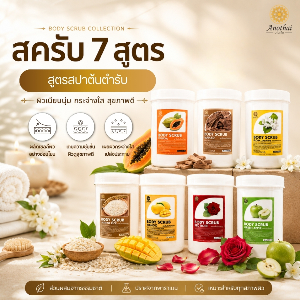 (X) Anothai Body Scrub สครับขัดผิว เกรดสปาพรีเมี่ยม เนื้อครีมผสมเม็ดสครับวอลนัท นิยมในร้านสปา (1Kg.)