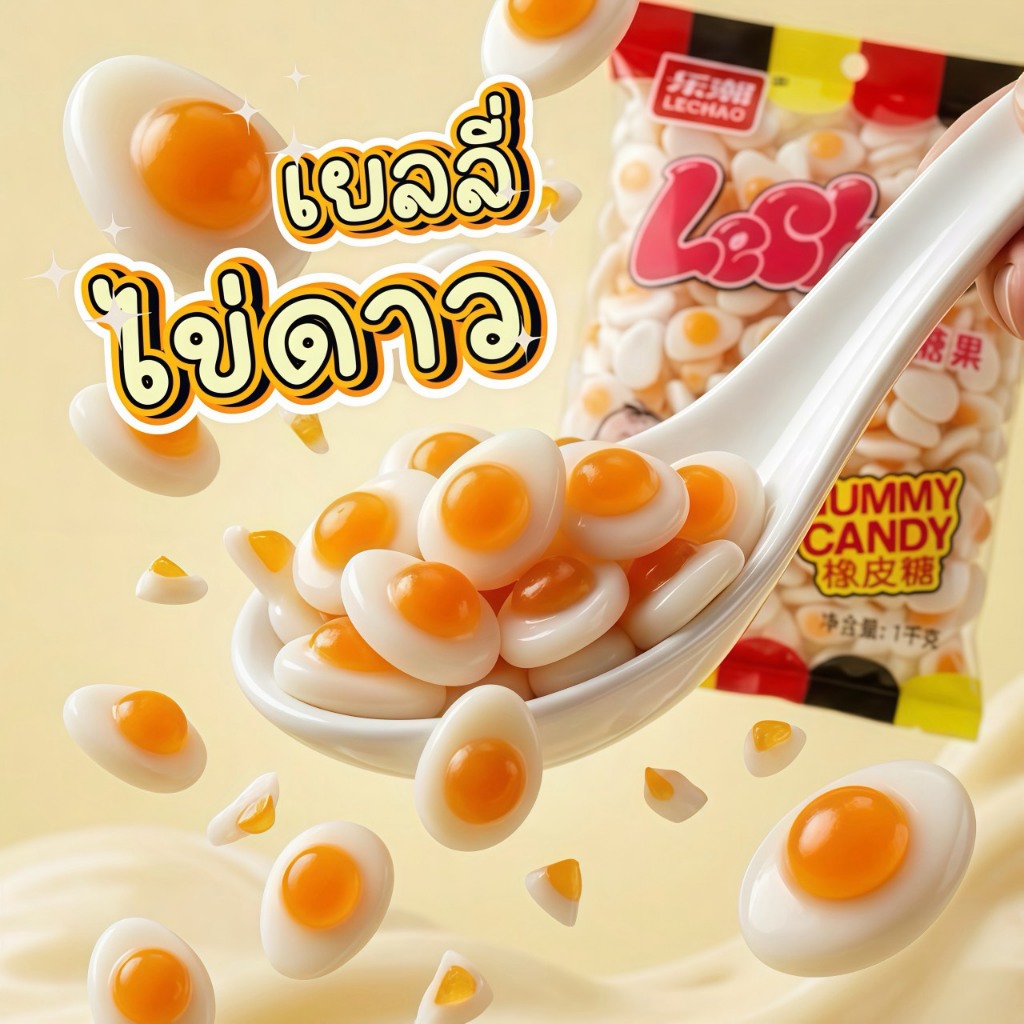 เยลลี่ไข่ดาว 1กิโล ขนมหนึบหนับสุดฮิต รูปทรงน่ารัก เคี้ยวเพลินทุกคำ เหมาะกับเด็กและวัยรุ่น