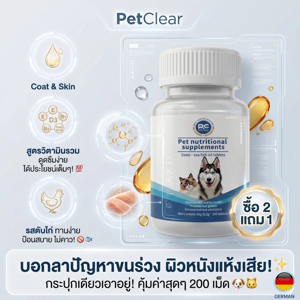 Petclear Pet deep sea fish oil tablets(0.5g x 200PC)Omega 3 พรีเมี่ยมน้ำมันปลาสำหรับสัตว์เลี้ยง บำรุงขน ผิวหนังและข้อต่อ thumbnail 9
