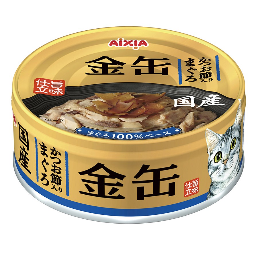 AIXIA อาหารเปียก คิน-แคน ปลาทูน่า กับเนื้อปลาสคิพแจ็คทูน่าแห้ง 70 กรัม