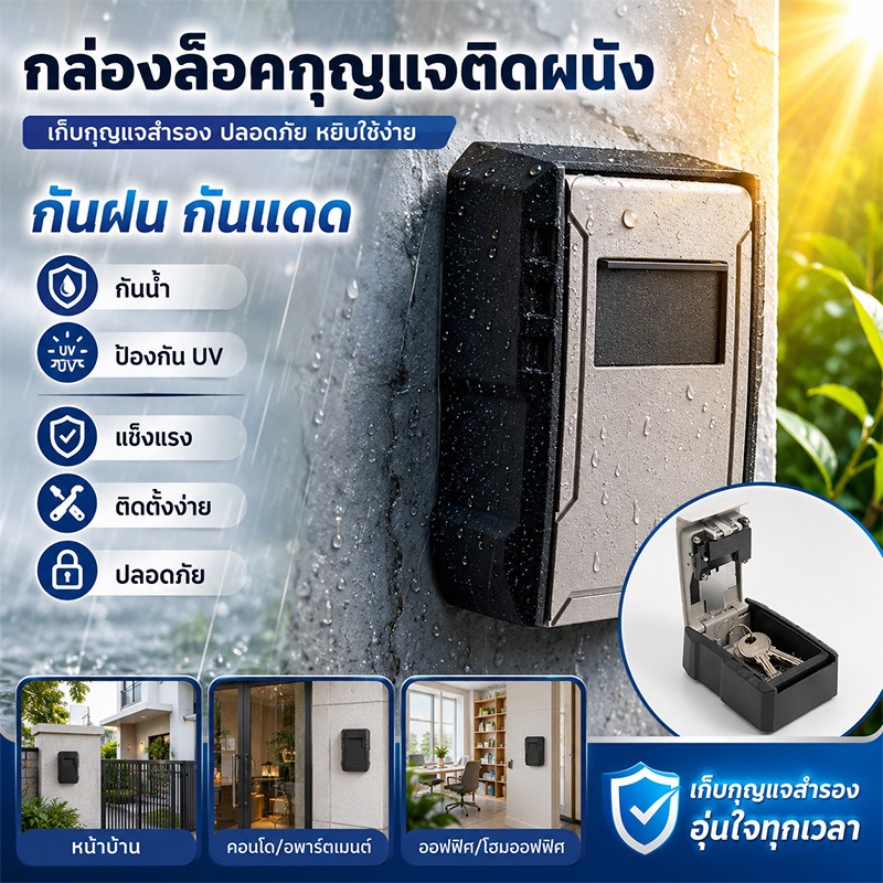 ✅กล่องล็อคกุญแจติดผนัง รหัส4หลักปรับเอง เก็บกุญแจรถ/บ้าน โลหะแข็งแรง ทนทาน จัดส่งฟรี