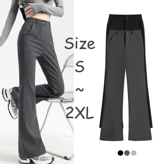 Korean ผู้หญิง เอวสูง กางเกงขาบาน ผอมเพรียว Casual กางเกงถูพื้น flared trousers