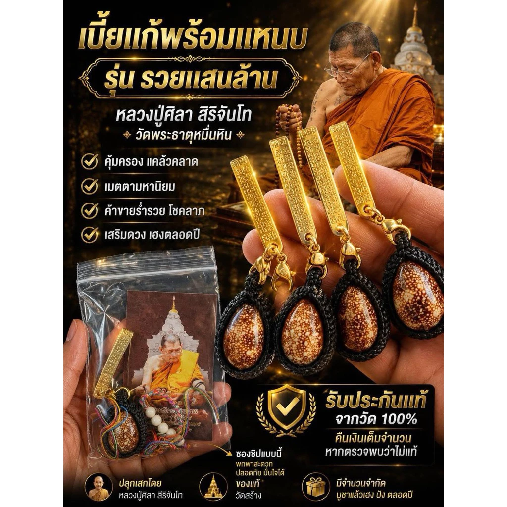 เบี้ยแก้ หลวงปู่ศิลา ของแท้ จากวัดพระธาตุหมื่นหิน (19/2/69)