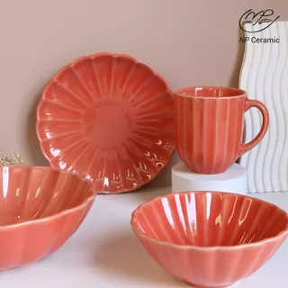 [ลดสูงสุด 80%] NP Ceramic จานเซรามิค จานเปลือกหอยสีแดงส้ม สวยหรูดูแพง