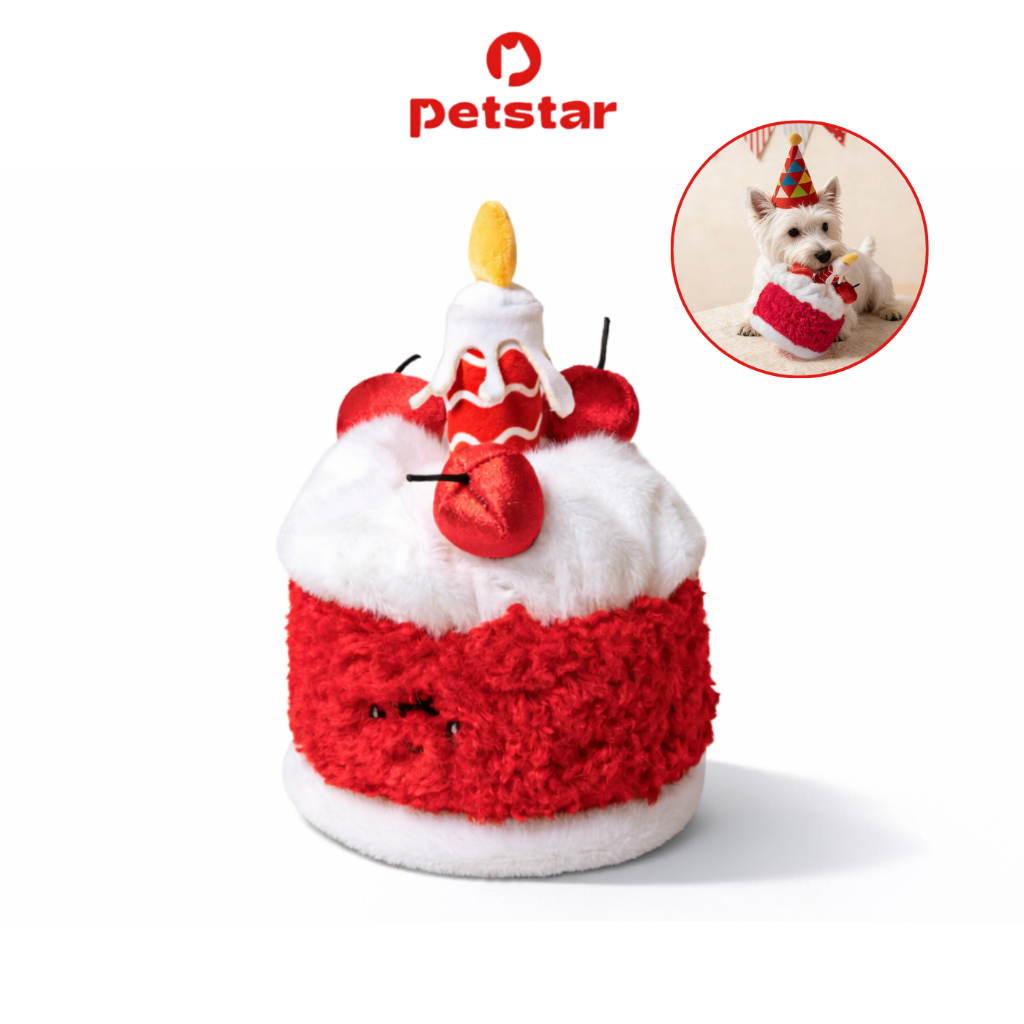 Pestar ของเล่นสุนัข ของเล่นสัตว์เลี้ยง Pet Toy ธีมเค้กวันเกิด มีเสียง ช่องใส่ขนม ผ้านุ่ม ของเล่นฝึกสมองสุนัข