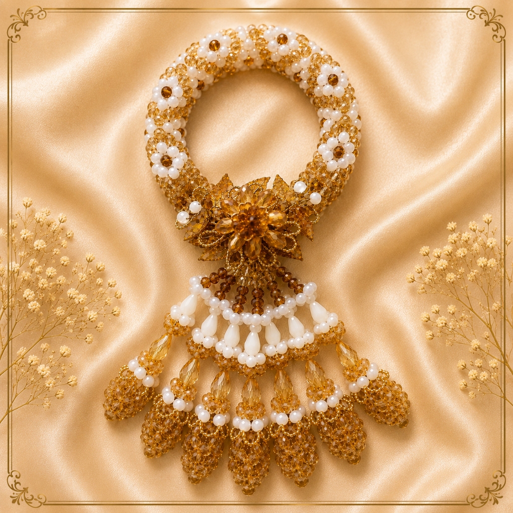 ✨พวงมาลัยคริสตัล 11x22 ซม. โทน Champagne Gold | Luxury Crystal Handmade Ornament