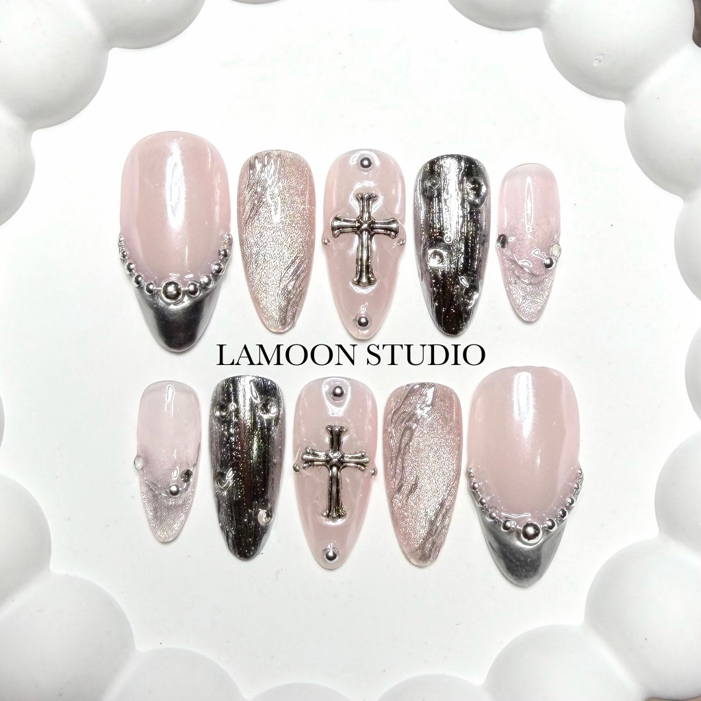 เล็บปลอมเจลแท้ โทนชมพูมุกไม้กางเขน ‼️พร้อมส่ง‼️ แถมอุปกรณ์