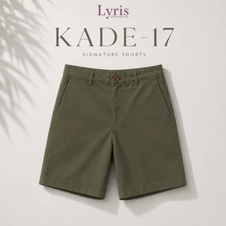 Lyris KADE กางเกงขาสั้นผู้ชาย ผ้าชิโน่ สีเขียวโอลิฟ (17 นิ้ว) วินเทจ ใส่สบาย ไม่รัดเป้า ลำลองสุภาพ