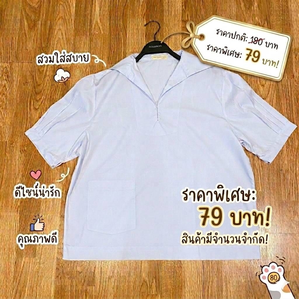 เสื้อนักเรียนคอปกทหารเรือ ผ้าโทเร