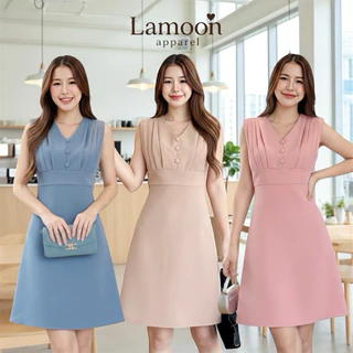 [พร้อมส่ง] Classic Dress เดรสเเขนกุดเเต่งจีบไหล่ แต่งกระดุมปั๊ม ป้าย VERA ชุดไปงานแต่ง ชุดไปคาเฟ่ by Lamoon apparel