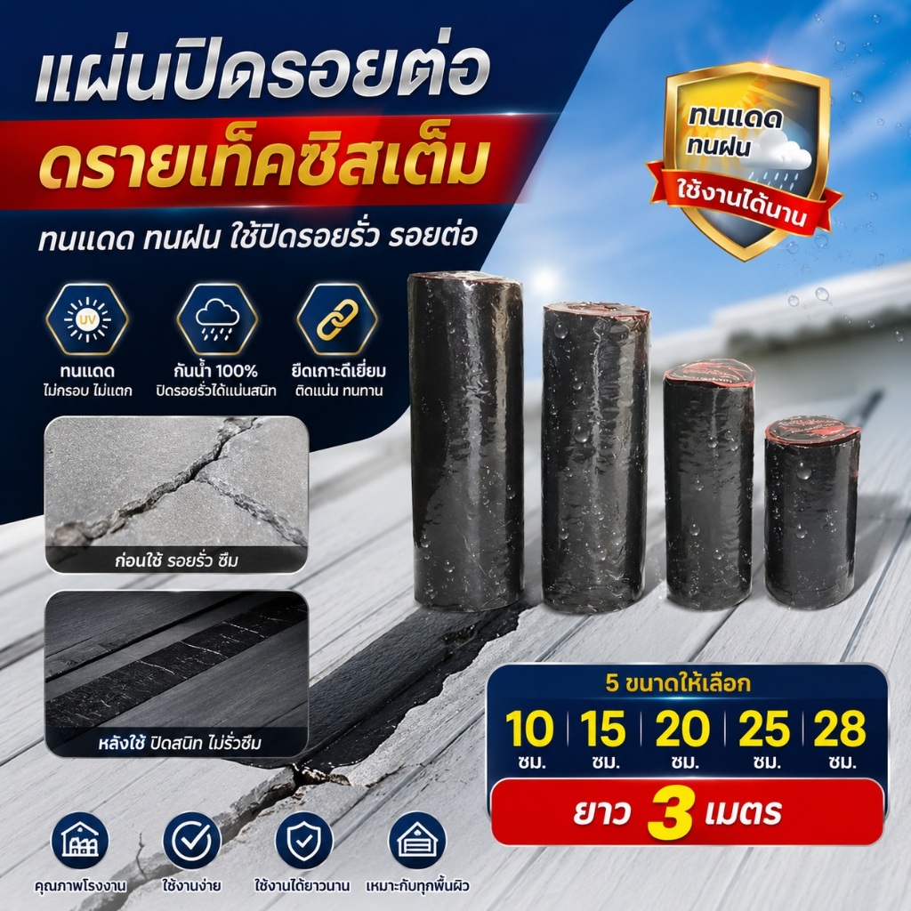 แผ่นปิดรอยต่อ (ดรายเท็คซิสเต็ม) ทนแดด ทนฝน ใช้ปิดรอยรั่ว รอยต่อ