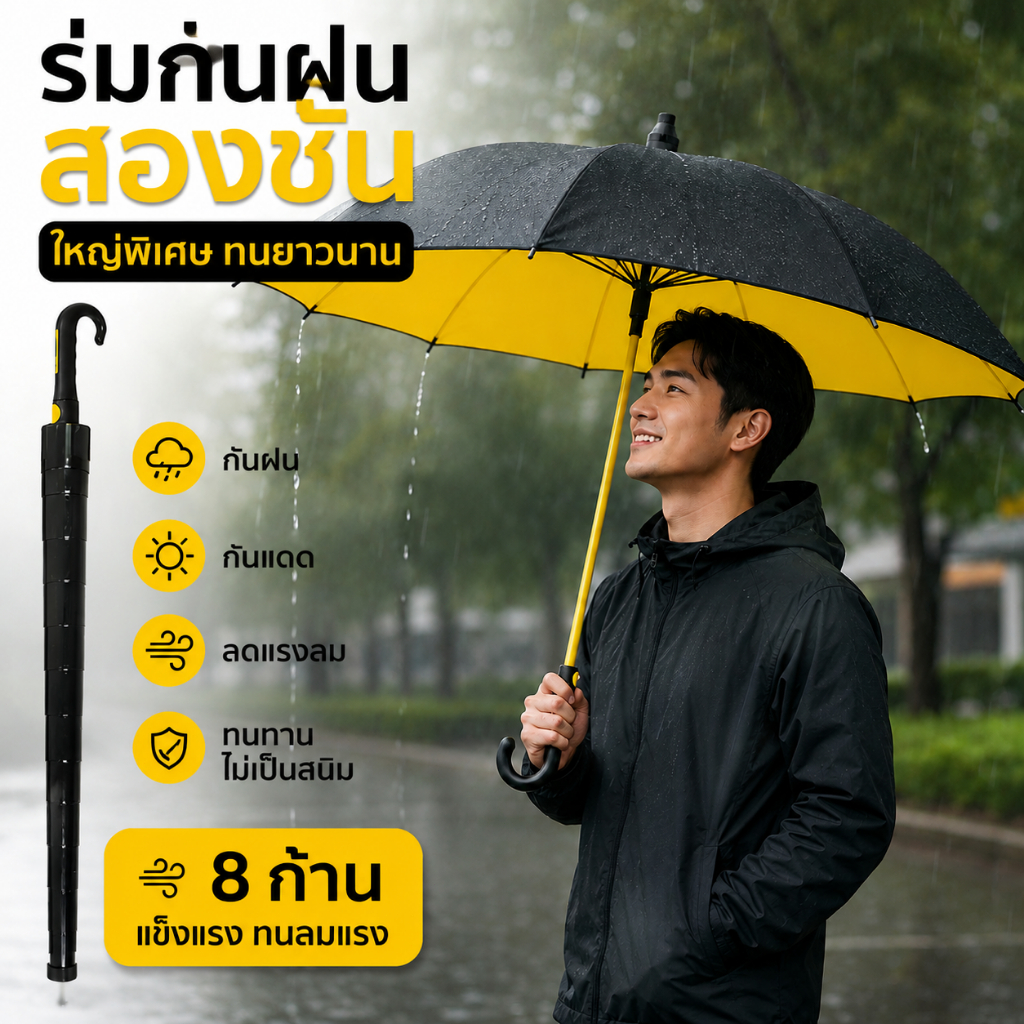 💥 ร่มกันแดดกันฝน ร่มกัน UV ด้ามจับยาว เปิดปิดอัตโนมัติ แข็งแรงทนทาน ลมแรงไม่พับ 🌂