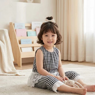 Hania kids พร้อมส่ง ชุดเซ็ต2ชิ้น ชุดคุณหนูวินเทจ ลายตารางสุดคลาสสิค - K5125688