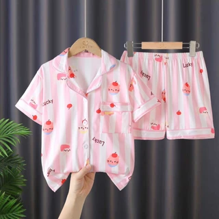 ชุดนอนเด็กคอปกแขนสั้นขาสั้นพิมพ์ลายน่ารัก SIZE110CM-150CM นื้อผ้านุ่มใส่สบาย