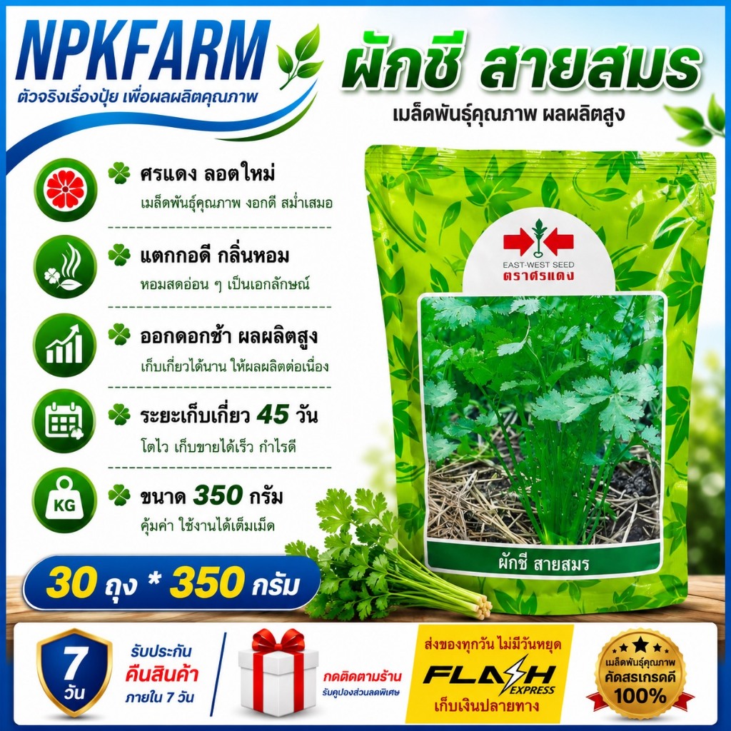ศรแดง ผักชี สายสมร [ขนาด 350 กรัม ] หมดอายุ 02/07/2570 ลอตใหม่กอใหญ่กลิ่นหอมรากใหญ่ออกดอกช้าผลผลิตสูง