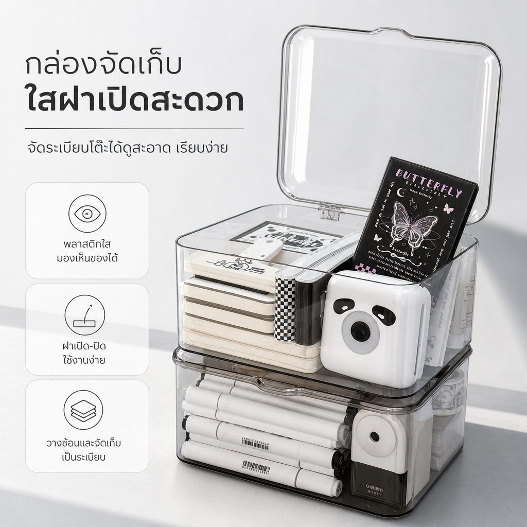 กล่องเก็บสมุด หนังสือ เก็บของอเนกประสงค์ กล่องเก็บเครื่องสำอางค์ สไตล์มินิมอล กล่องจัดระเบียบ