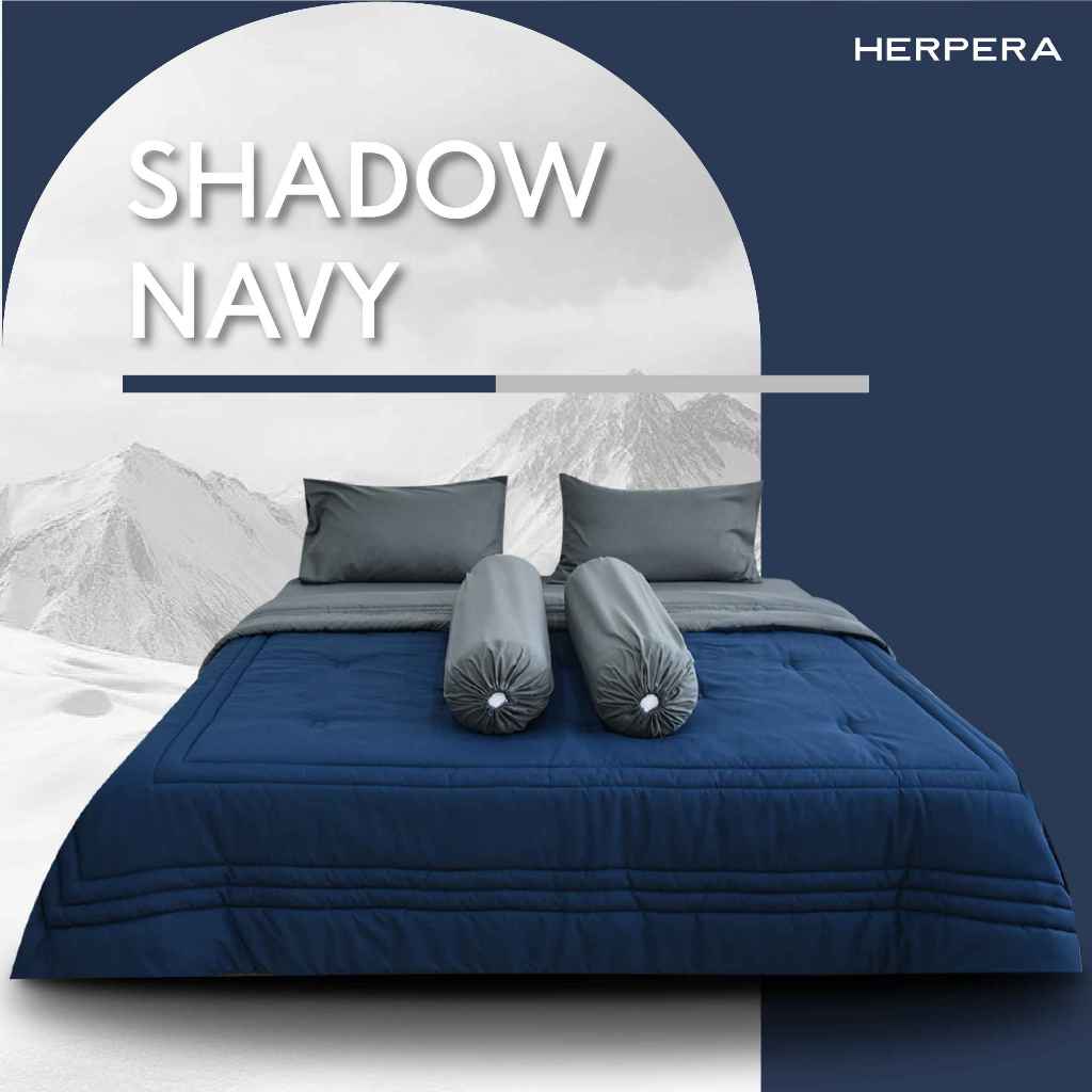 HERPERA ผ้าปูที่นอน ชุดเครื่องนอน พร้อมผ้านวมสีทูโทน สีเทาดำxสีกรม ขนาด 3.5 ฟุต 5 ฟุต 6 ฟุต