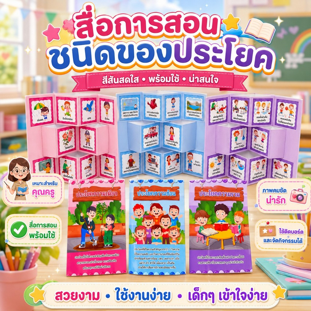 สื่อภาษาไทยเรื่องประโยคภาษาไทย Popup  3 เล่ม