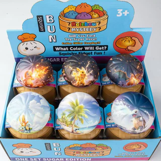 (มีสต็อกในไทย) 4PCS Glitter เกี๊ยวความเครียดบรรเทาของเล่นน่ารักนึ่ง Bun Squishy ของเล่นพร้อมกล่อง Steamer Fidget