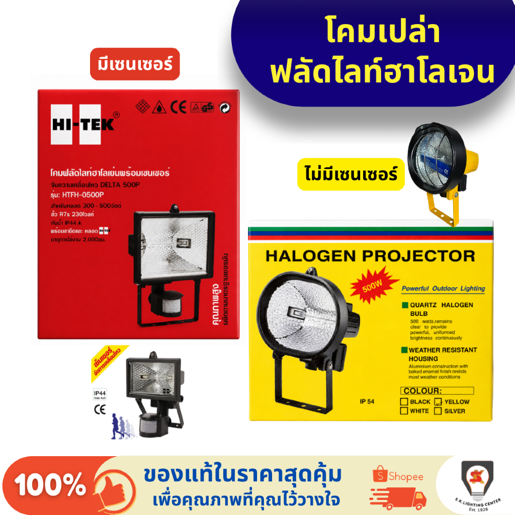 HiTek โคมฟลัดไลท์ฮาโลเย่น 500W แบบเซนเซอร์ Motion Sensor โคมเปล่า หลอด R7S ใช้งานภายในและภายนอกอาคาร